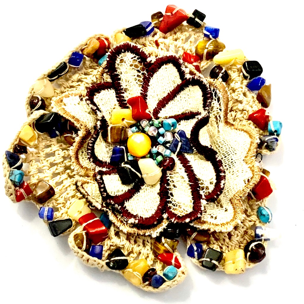 Christian Lacroix Chrochet And Beaded 4” Brooch